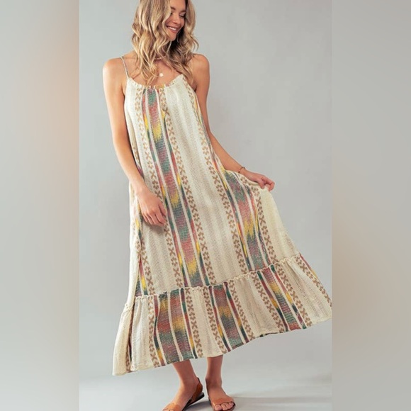 Scoop Neck Boho Aztec Print Dress - Picture 1 of 5